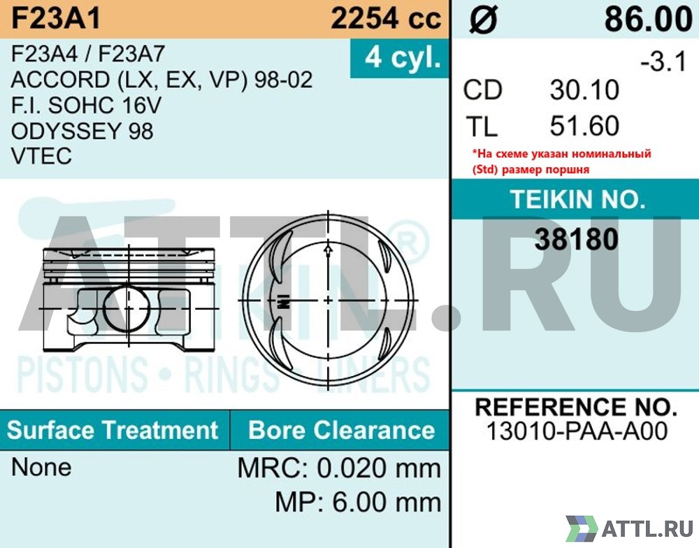 TEIKIN 38180 050 Комплект поршней F23A1