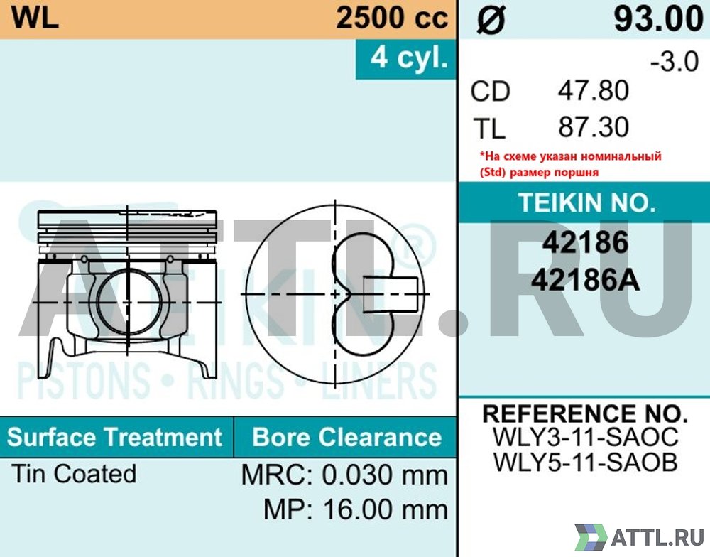 TEIKIN 42186 050 Комплект поршней WL