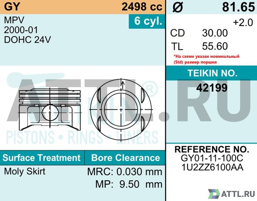 TEIKIN 42199 std Комплект поршней GY