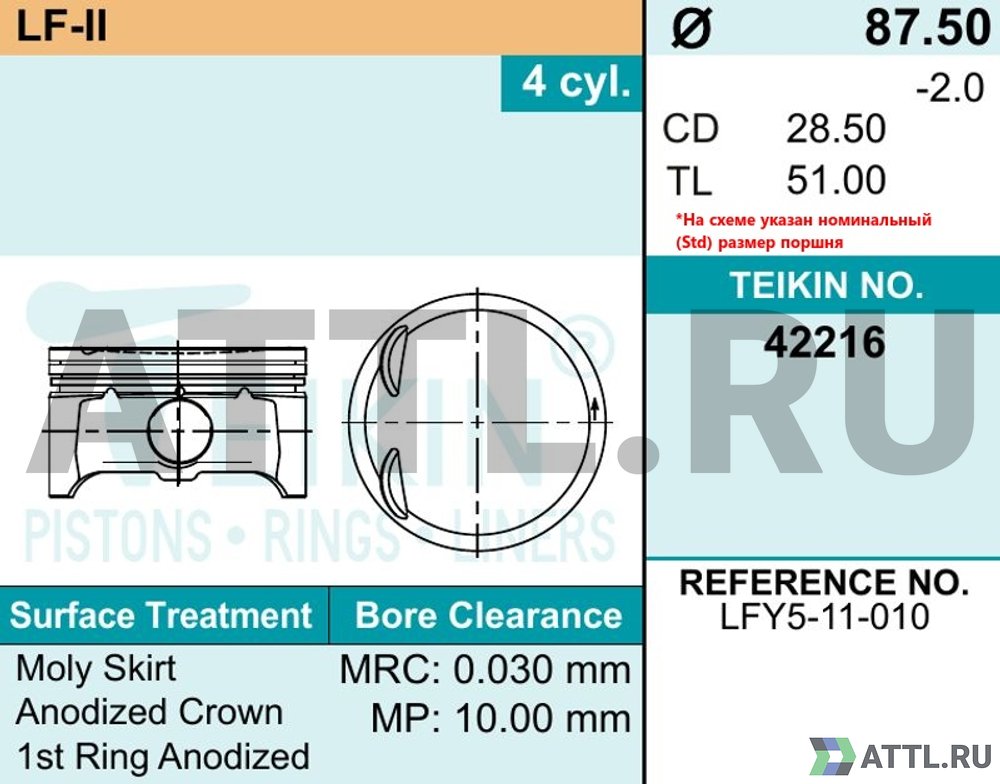 TEIKIN 42216 050 Комплект поршней LF-II