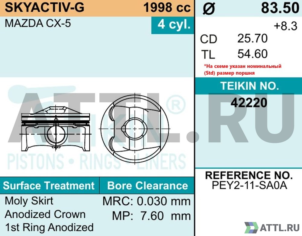 TEIKIN 42220 050 Комплект поршней SKYACTIV-G