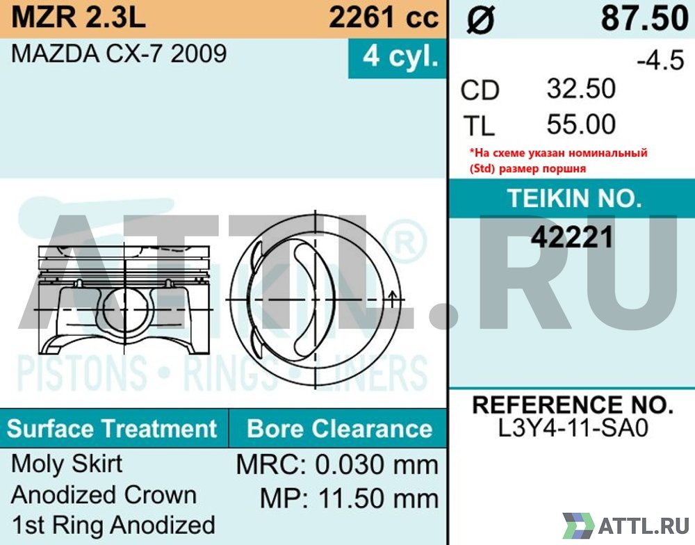 TEIKIN 42221 std Комплект поршней MZR 2.3L