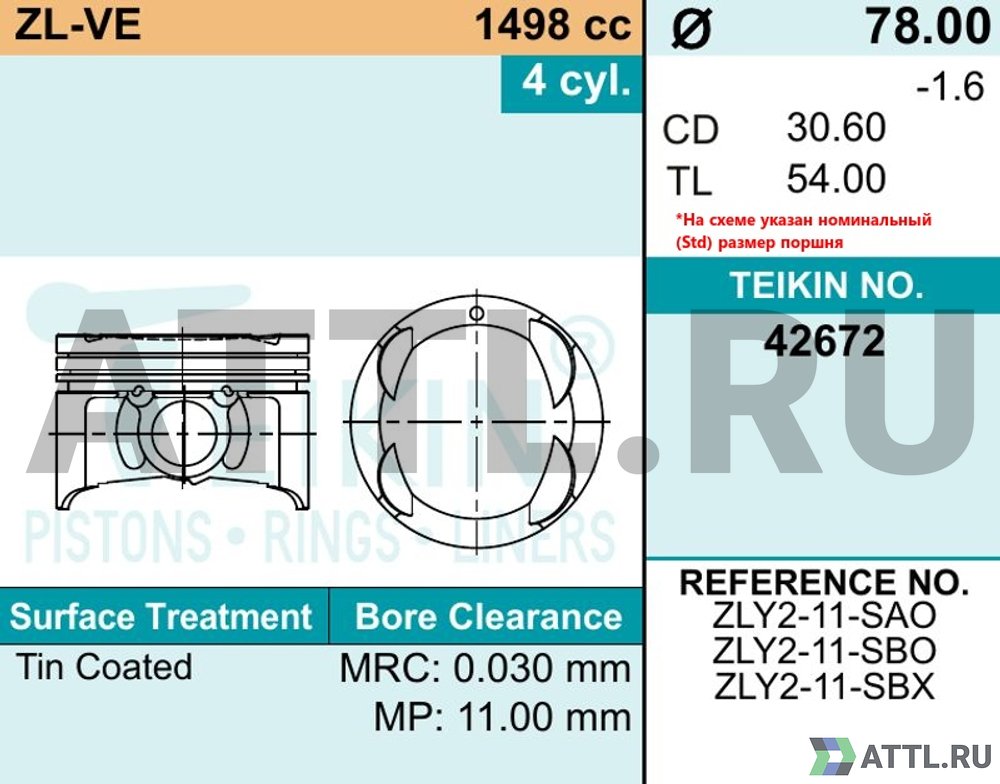 TEIKIN 42672 050 Комплект поршней ZL-VE