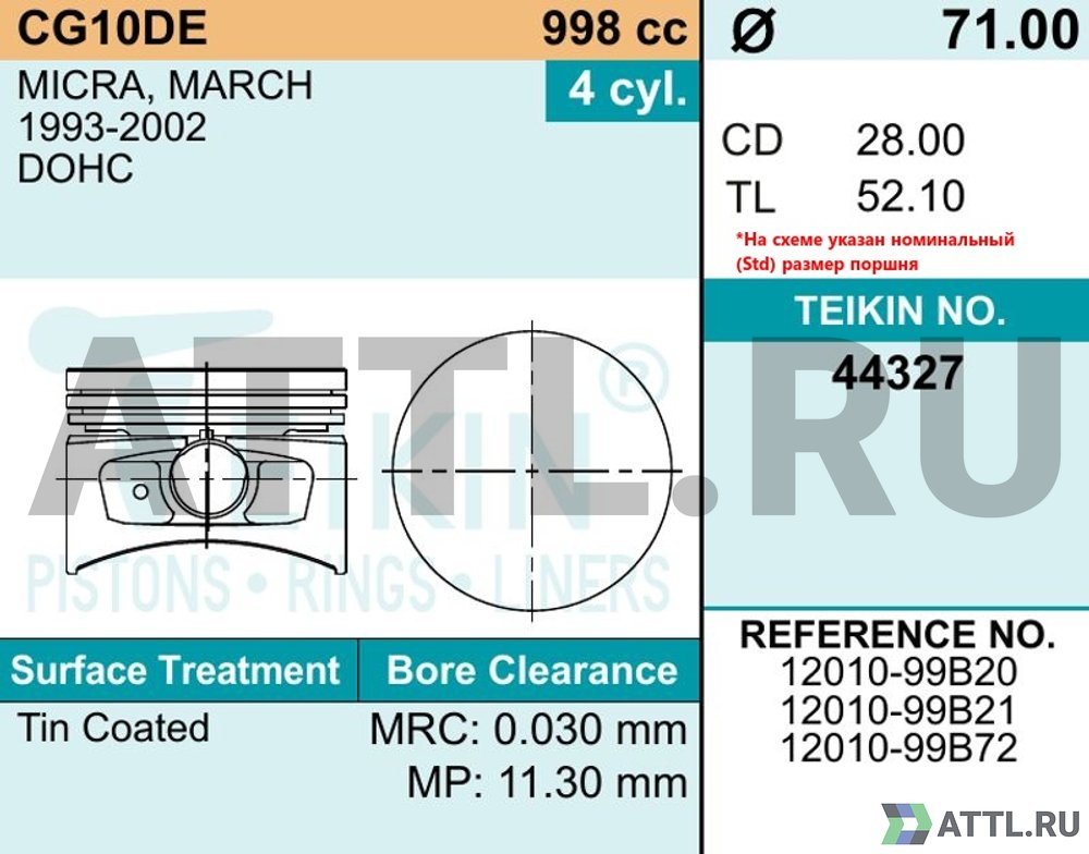 TEIKIN 44327 050 Комплект поршней CG10DE