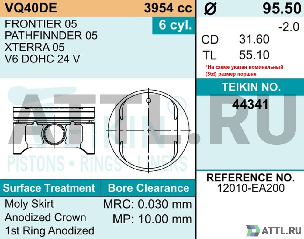 TEIKIN 44341 050 Комплект поршней VQ40DE