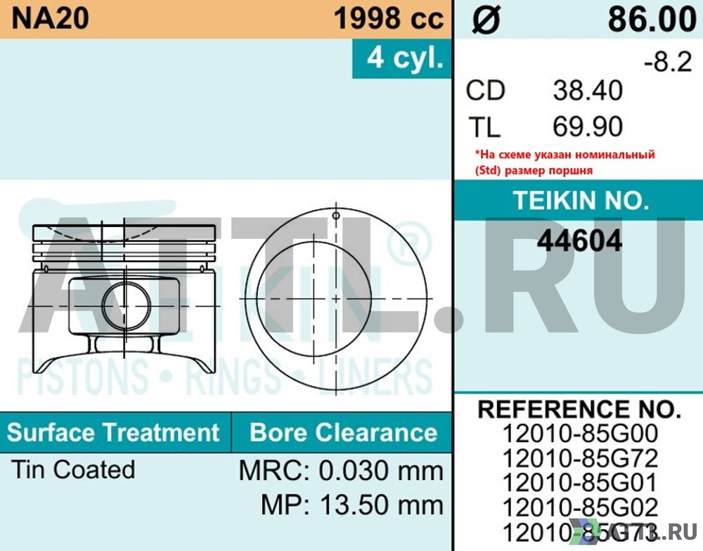 TEIKIN 44604 050 Комплект поршней NA20