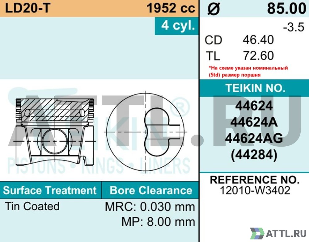 TEIKIN 44624 050 Комплект поршней LD20-T