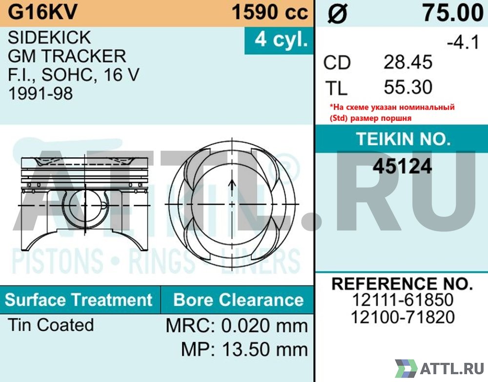 TEIKIN 45124 050 Комплект поршней G16