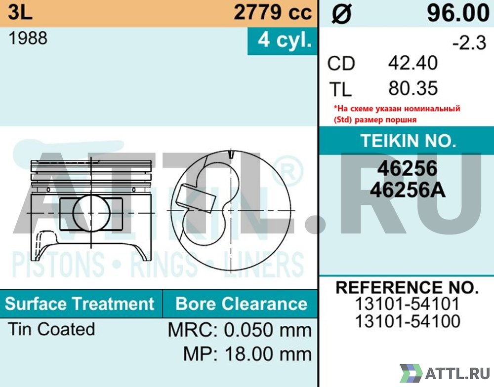 TEIKIN 46256 050 Комплект поршней 3L