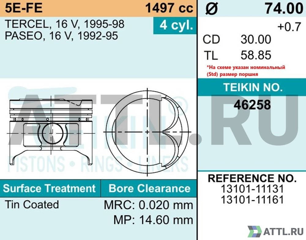 TEIKIN 46258 025 Комплект поршней 5E-FE