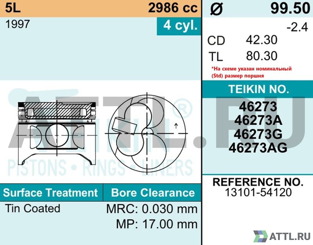 TEIKIN 46273A 050 Комплект поршней 5L