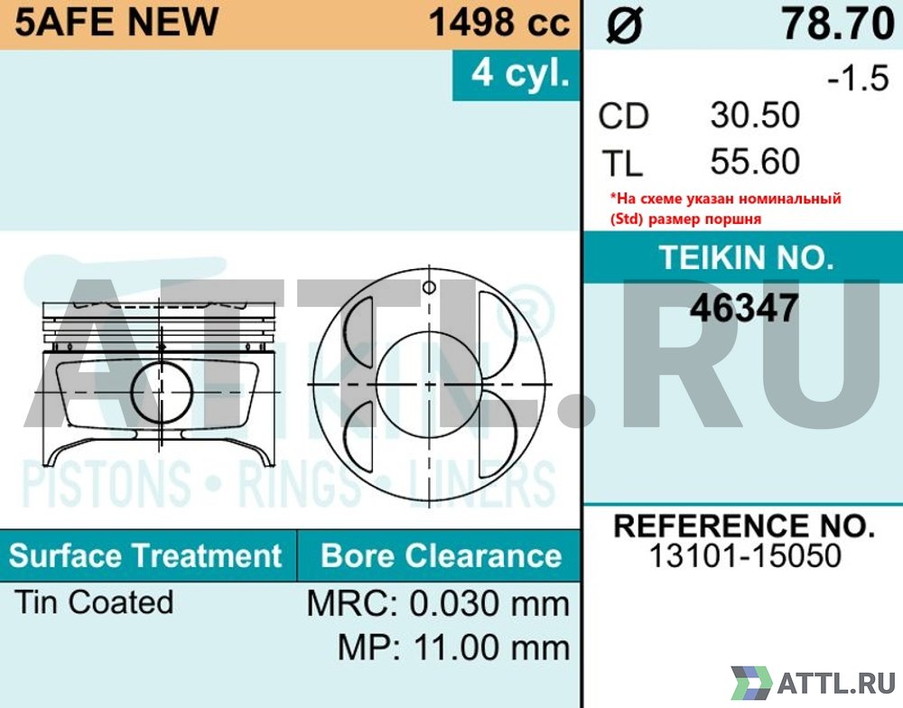 TEIKIN 46347 std Комплект поршней 5A-FE