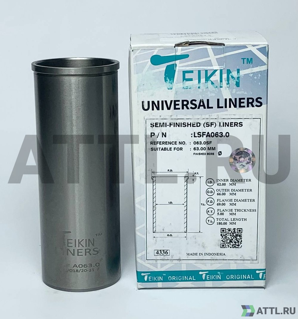 TEIKIN LSFA063.0 Гильза сухая универсальная D=63.00, ID=62.00, OD=66.00, FD=69.00, TL=180.00, FT=5.00