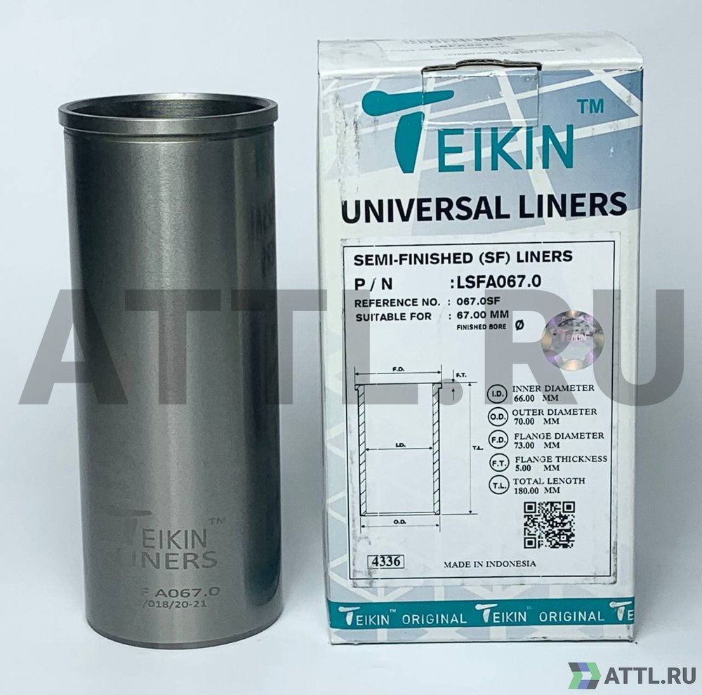 TEIKIN LSFA067.0 Гильза сухая универсальная D=67.00, ID=66.00, OD=70.00, FD=73.00, TL=180.00, FT=5.00