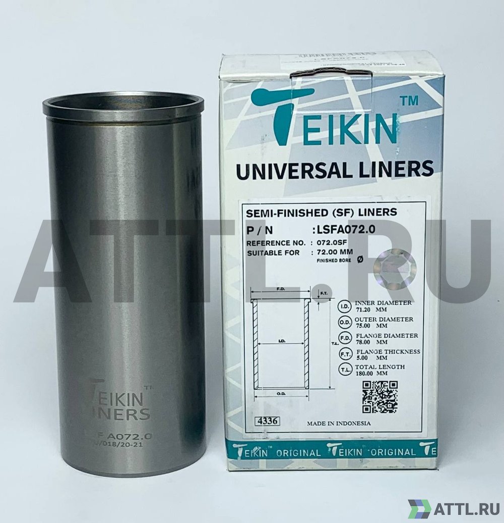 TEIKIN LSFA072.0 Гильза сухая универсальная D=72.00, ID=71.20, OD=75.00, FD=78.00, TL=180.00, FT=5.00