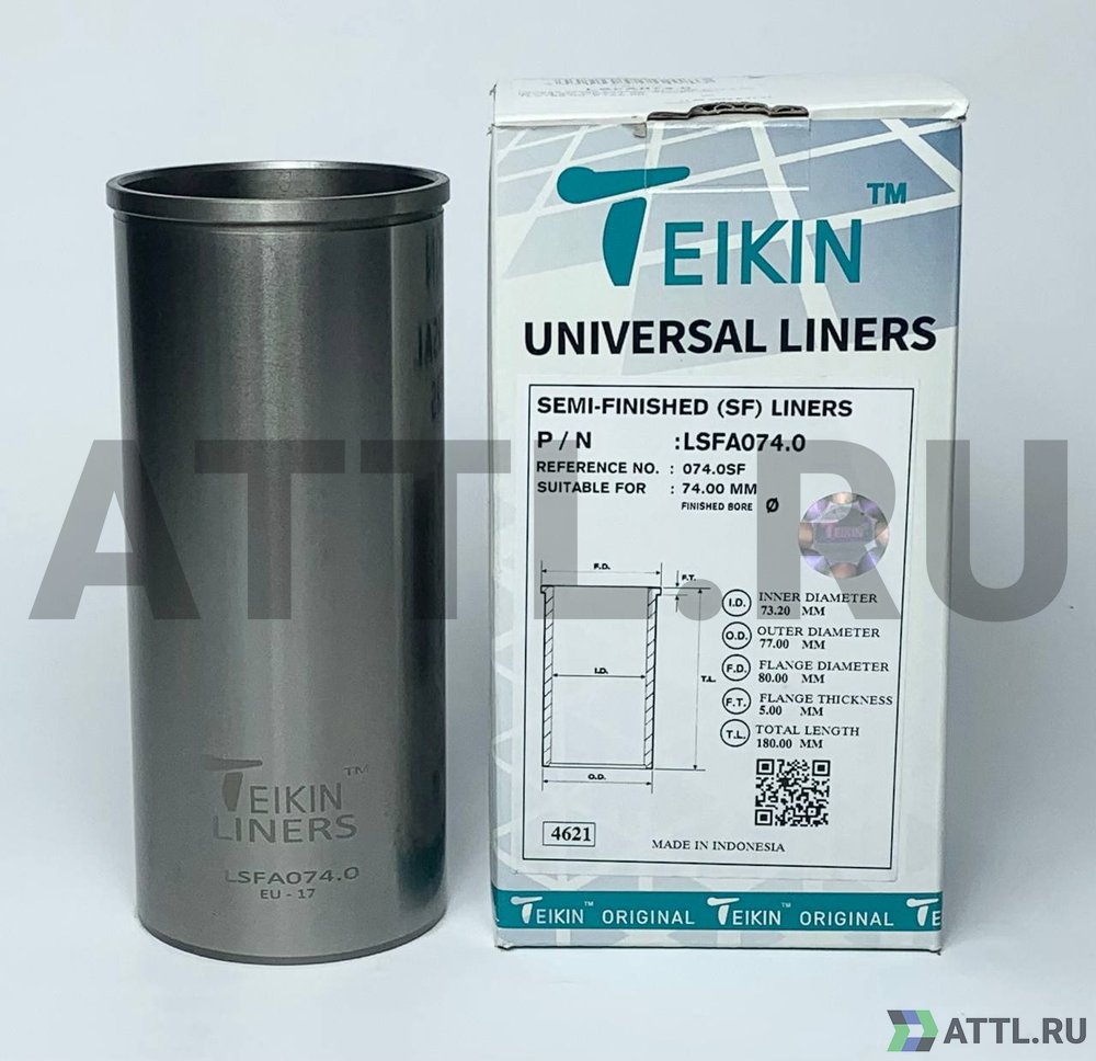 TEIKIN LSFA074.0 Гильза сухая универсальная D=74.00, ID=73.20, OD=77.00, FD=80.00, TL=180.00, FT=5.00