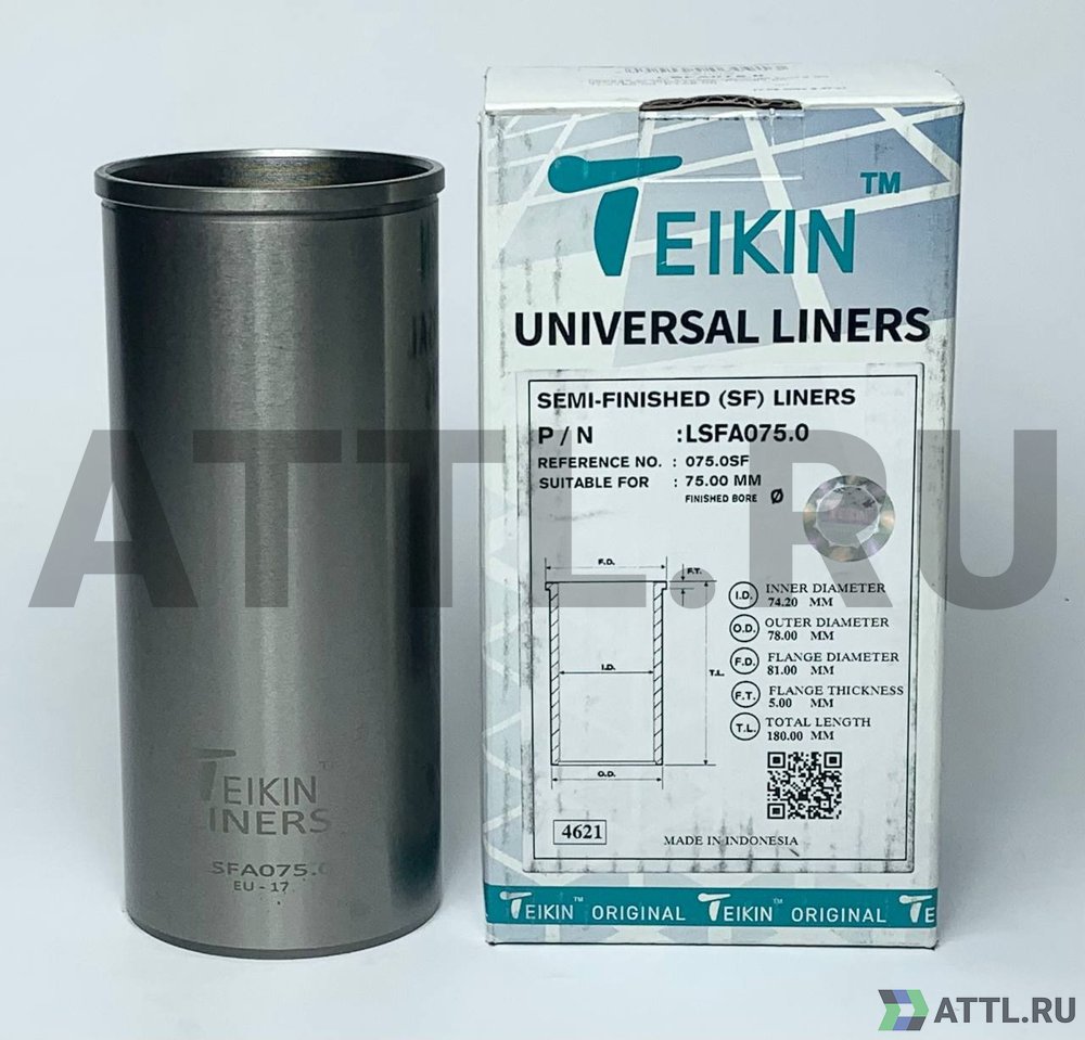 TEIKIN LSFA075.0 Гильза сухая универсальная D=75.00, ID=74.20, OD=78.00, FD=81.00, TL=180.00, FT=5.00