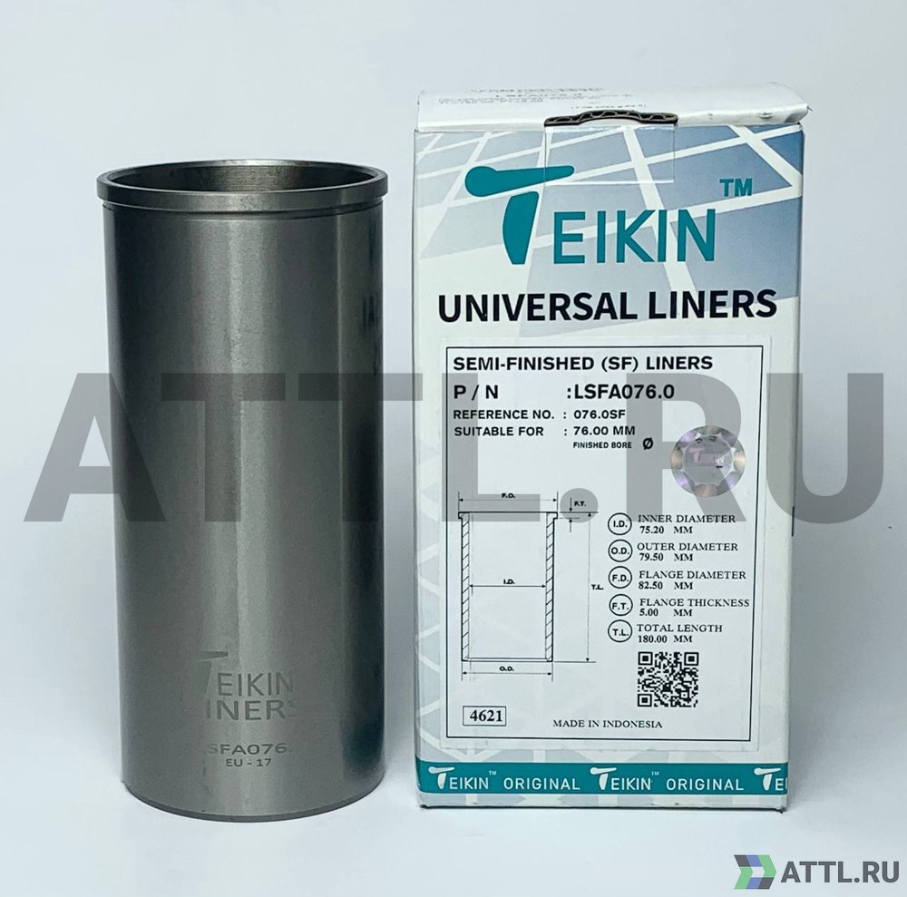 TEIKIN LSFA076.0 Гильза сухая универсальная D=76.00, ID=75.20, OD=79.50, FD=82.50, TL=180.00, FT=5.00