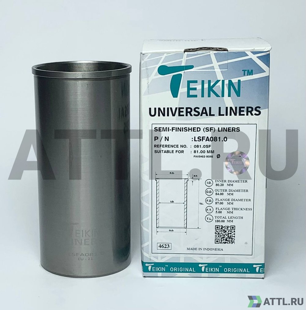 TEIKIN LSFA081.0 Гильза сухая универсальная D=81.00, ID=80.20, OD=84.00, FD=87.00, TL=180.00, FT=5.00