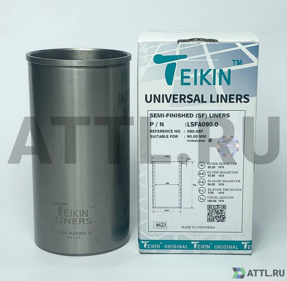 TEIKIN LSFA090.0 Гильза сухая универсальная D=90.00, ID=89.20, OD=93.00, FD=96.00, TL=180.00, FT=5.00